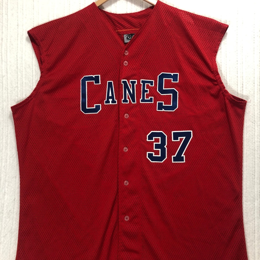 OTI Manatee Canes Baseball Jersey Sleeveless Button Up‎ Fruth #37 Red Size 52